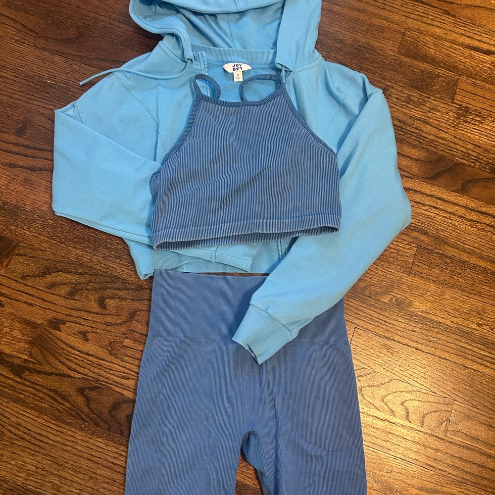 Blue Activewear Set with Hoodie and Crop Top